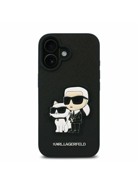 Karl Lagerfeld Karl Lagerfeld PU Сафиано Karl and Choupette Заден Калъф за iPhone 16 Черен