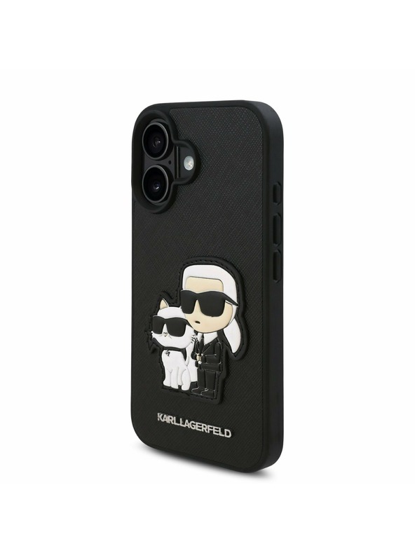 Karl Lagerfeld Karl Lagerfeld PU Сафиано Karl and Choupette Заден Калъф за iPhone 16 Черен