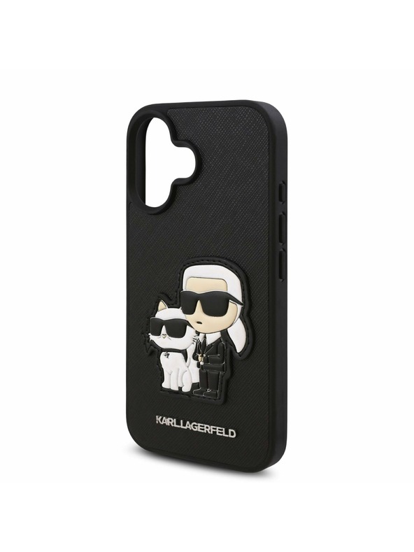 Karl Lagerfeld Karl Lagerfeld PU Сафиано Karl and Choupette Заден Калъф за iPhone 16 Черен