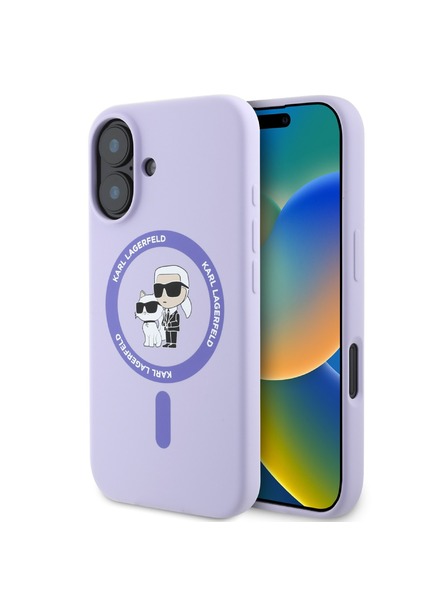 Karl Lagerfeld Karl Lagerfeld Течен Силикон Karl and Choupette MagSafe Заден Калъф за iPhone 16 Лилав