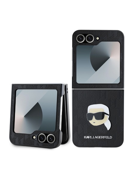 Karl Lagerfeld Karl Lagerfeld PU Сафиано Монограм Karl Head Заден Калъф за Samsung Galaxy Z Flip 6 Черен