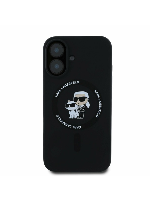 Karl Lagerfeld Karl Lagerfeld Течен Силикон Karl and Choupette MagSafe Заден Калъф за iPhone 16 Черен
