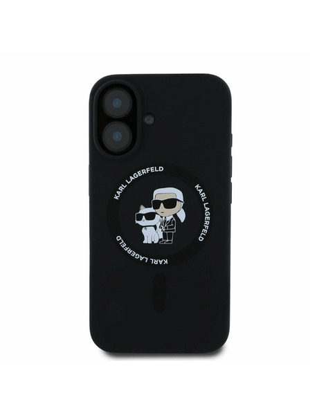 Karl Lagerfeld Karl Lagerfeld Течен Силикон Karl and Choupette MagSafe Заден Калъф за iPhone 16 Черен