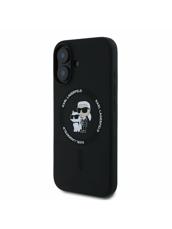 Karl Lagerfeld Karl Lagerfeld Течен Силикон Karl and Choupette MagSafe Заден Калъф за iPhone 16 Черен