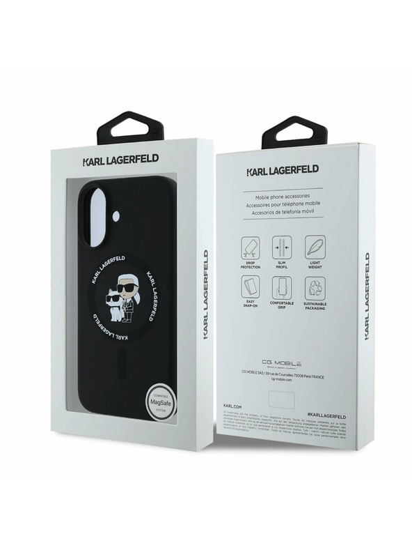 Karl Lagerfeld Karl Lagerfeld Течен Силикон Karl and Choupette MagSafe Заден Калъф за iPhone 16 Черен