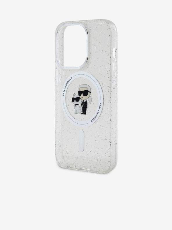 Karl Lagerfeld Karl Lagerfeld IML Брокат Karl and Choupette MagSafe Заден Калъф за iPhone 15 Pro Прозрачен