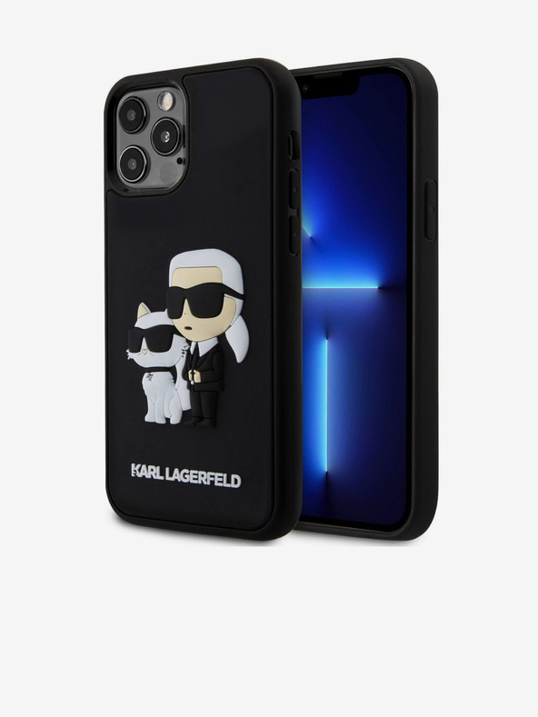 Karl Lagerfeld 3D Гумен Karl and Choupette Заден Калъф за iPhone 12/12 Pro Черен Karl Lagerfeld