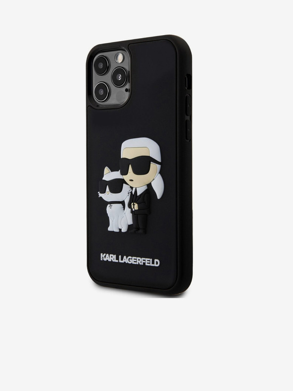 Karl Lagerfeld 3D Гумен Karl and Choupette Заден Калъф за iPhone 12/12 Pro Черен Karl Lagerfeld