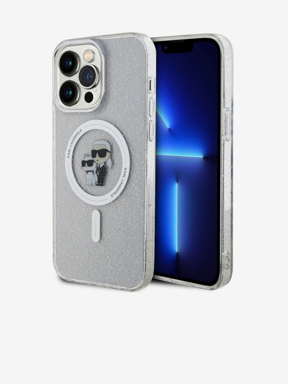 Karl Lagerfeld Karl Lagerfeld IML Блестящ Karl and Choupette MagSafe Заден Калъф за iPhone 15 Pro Max Прозрачен