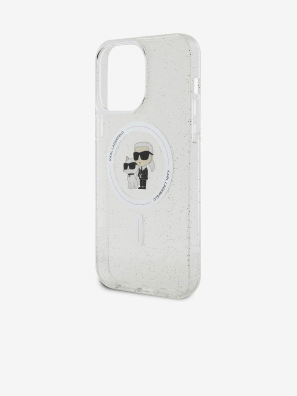 Karl Lagerfeld Karl Lagerfeld IML Блестящ Karl and Choupette MagSafe Заден Калъф за iPhone 15 Pro Max Прозрачен
