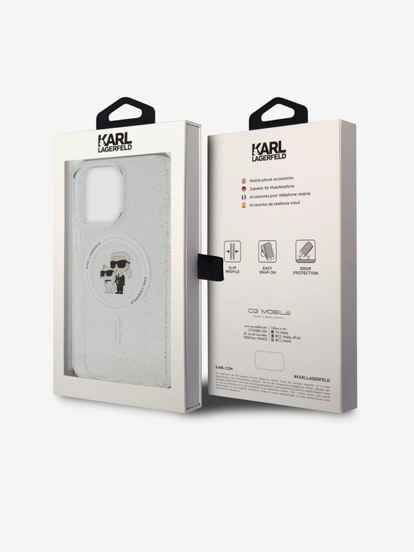 Karl Lagerfeld Karl Lagerfeld IML Блестящ Karl and Choupette MagSafe Заден Калъф за iPhone 15 Pro Max Прозрачен