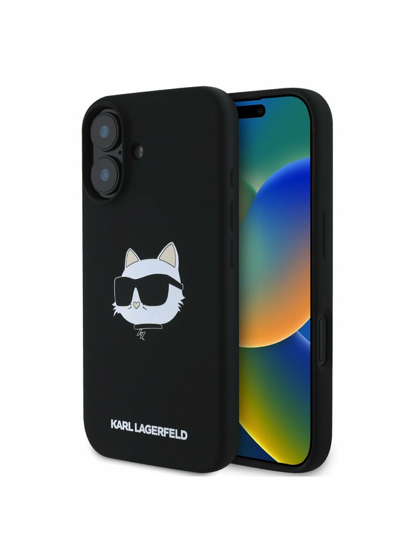 Karl Lagerfeld Karl Lagerfeld Течен Силиконов Choupette Head MagSafe Заден Калъф за iPhone 16 Черен
