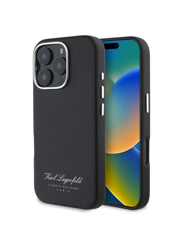 Karl Lagerfeld Karl Lagerfeld Гранулиран PU Hotel RSG Заден Калъф за iPhone 16 Pro Черен