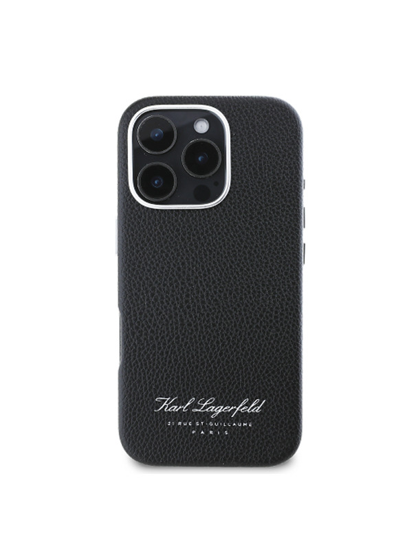 Karl Lagerfeld Karl Lagerfeld Гранулиран PU Hotel RSG Заден Калъф за iPhone 16 Pro Черен