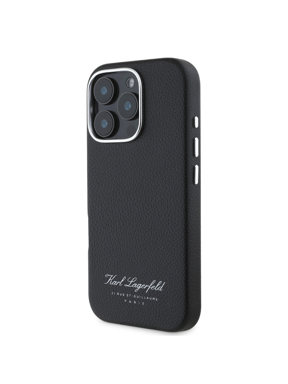 Karl Lagerfeld Karl Lagerfeld Гранулиран PU Hotel RSG Заден Калъф за iPhone 16 Pro Черен