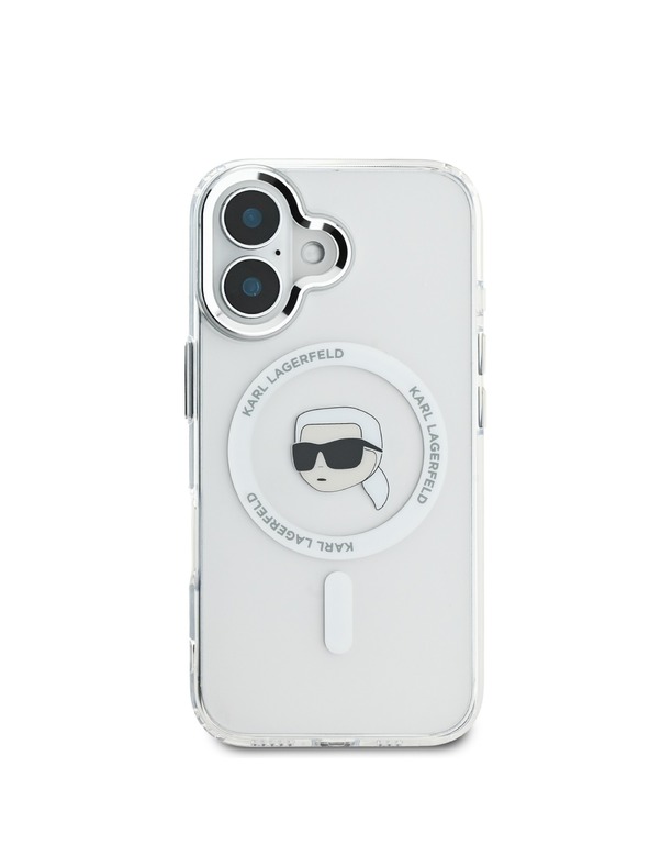 Karl Lagerfeld Karl Lagerfeld IML Karl Head Метален Рамка MagSafe Заден Калъф за iPhone 16 Прозрачен