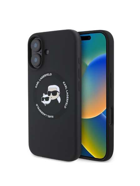 Karl Lagerfeld Karl Lagerfeld Течен Силиконов K&CH Глави MagSafe Заден Калъф за iPhone 16 Черен