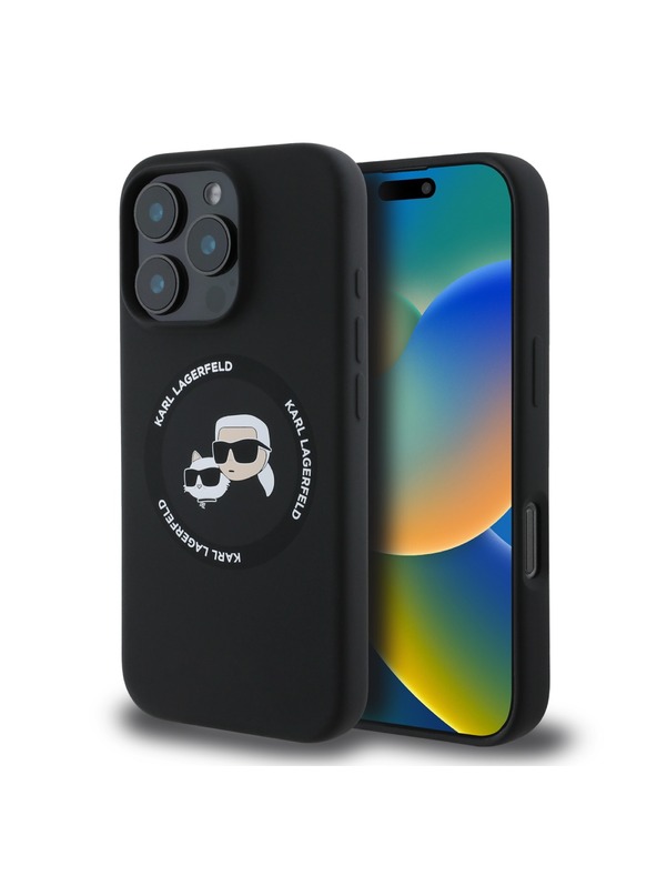 Karl Lagerfeld Karl Lagerfeld Течен Силиконов K&CH Глави MagSafe Заден Калъф за iPhone 16 Pro Max Черен