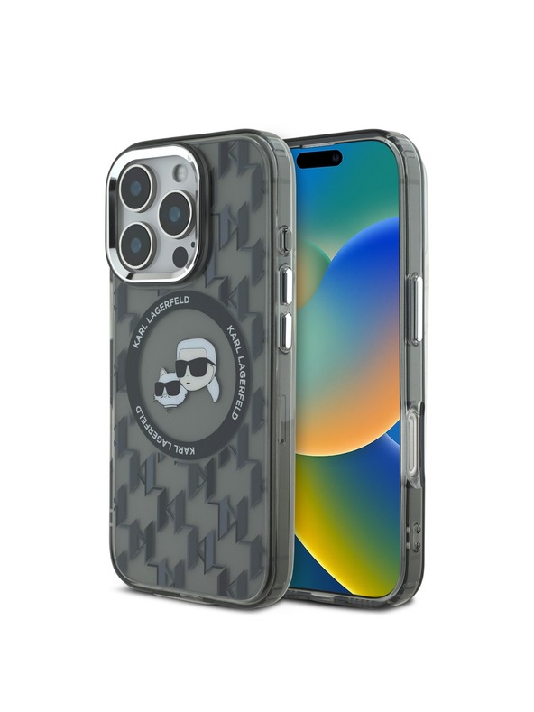 Karl Lagerfeld Karl Lagerfeld IML Монограм K&CH Глави MagSafe Заден Калъф за iPhone 16 Pro Max Черен
