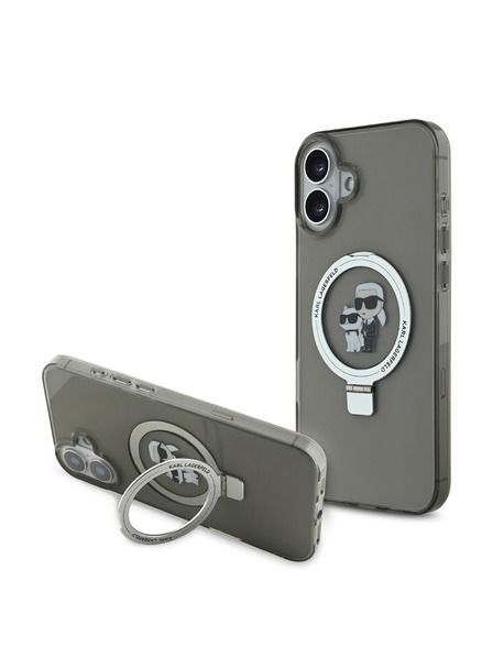 Karl Lagerfeld Karl Lagerfeld Поставка с пръстен Karl and Choupette MagSafe Заден Калъф за iPhone 16 Plus Черен