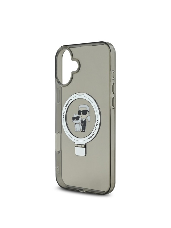 Karl Lagerfeld Karl Lagerfeld Поставка с пръстен Karl and Choupette MagSafe Заден Калъф за iPhone 16 Plus Черен