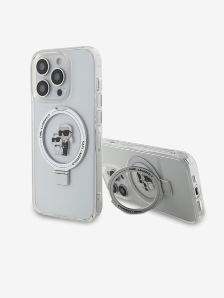Karl Lagerfeld Karl Lagerfeld Поставка с пръстен Karl and Choupette MagSafe Заден Калъф за iPhone 15 Pro Бял