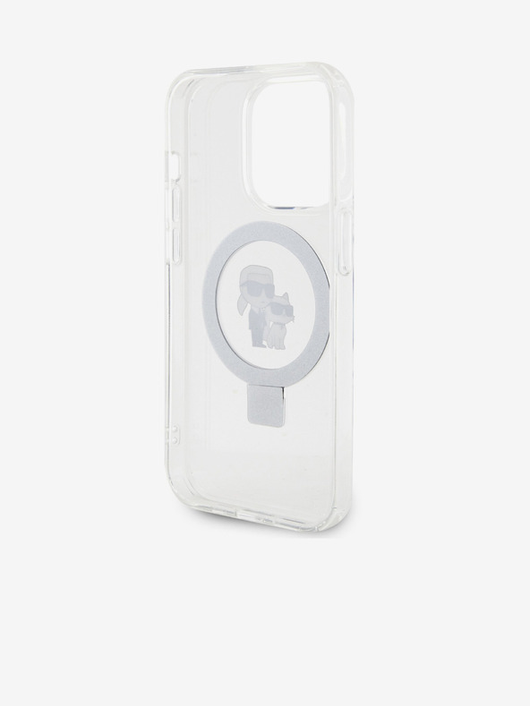 Karl Lagerfeld Karl Lagerfeld Поставка с пръстен Karl and Choupette MagSafe Заден Калъф за iPhone 15 Pro Бял