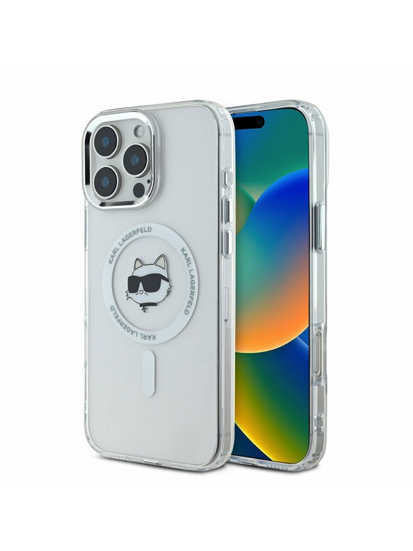 Karl Lagerfeld Karl Lagerfeld IML Choupette Глава Метален Рамка MagSafe Заден Калъф за iPhone 16 Pro Max Прозрачен