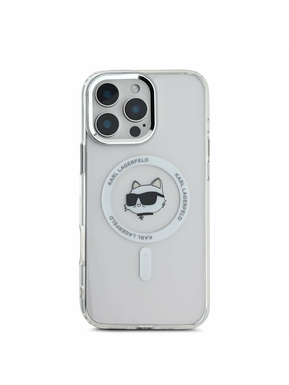 Karl Lagerfeld Karl Lagerfeld IML Choupette Глава Метален Рамка MagSafe Заден Калъф за iPhone 16 Pro Max Прозрачен