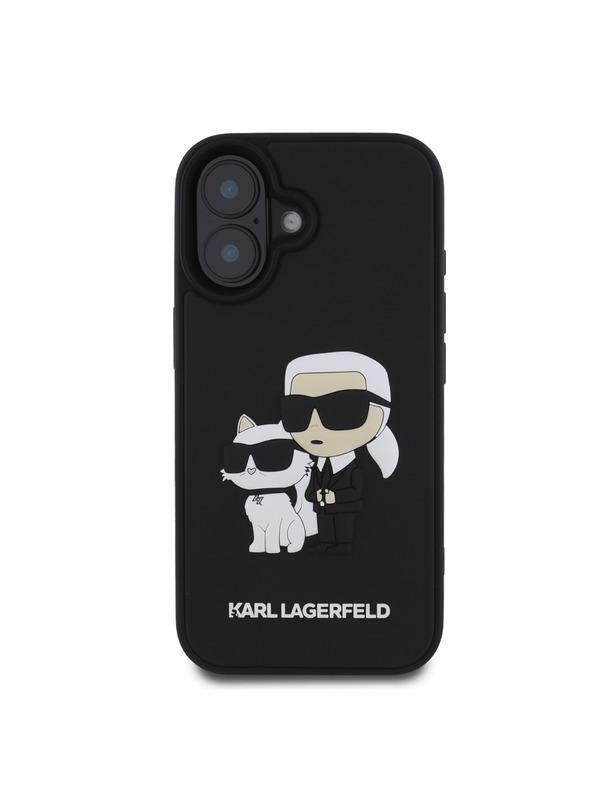 Karl Lagerfeld Karl Lagerfeld 3D Гумен Karl and Choupette Заден Калъф за iPhone 16 Plus Черен