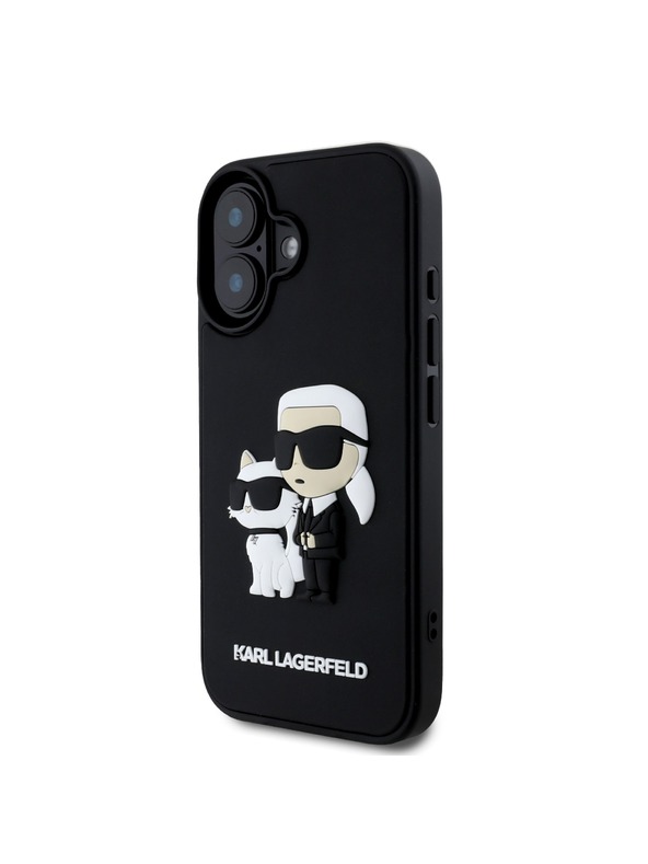 Karl Lagerfeld Karl Lagerfeld 3D Гумен Karl and Choupette Заден Калъф за iPhone 16 Plus Черен