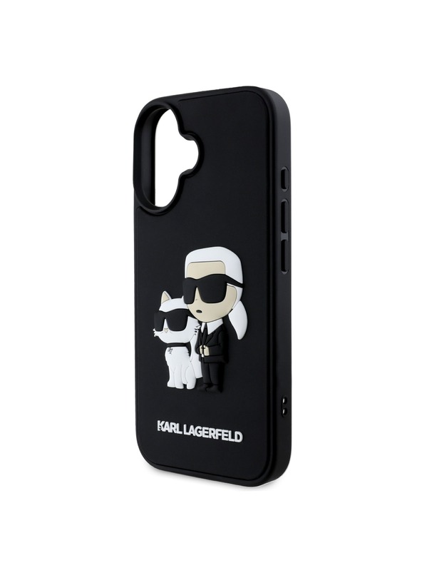 Karl Lagerfeld Karl Lagerfeld 3D Гумен Karl and Choupette Заден Калъф за iPhone 16 Plus Черен