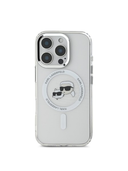 Karl Lagerfeld Karl Lagerfeld IML K&CH Глави Метален Рамка MagSafe Заден Калъф за iPhone 16 Pro Max Прозрачен