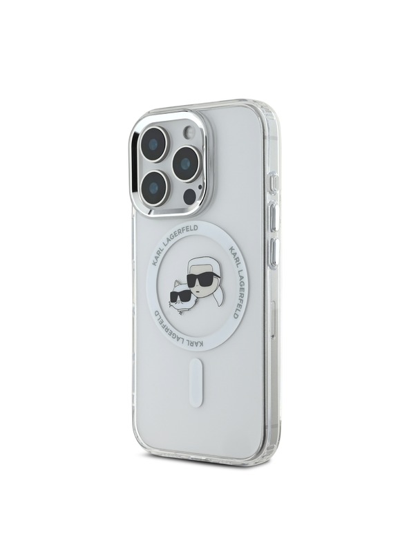 Karl Lagerfeld Karl Lagerfeld IML K&CH Глави Метален Рамка MagSafe Заден Калъф за iPhone 16 Pro Max Прозрачен
