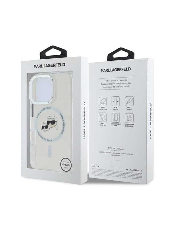 Karl Lagerfeld Karl Lagerfeld IML K&CH Глави Метален Рамка MagSafe Заден Калъф за iPhone 16 Pro Max Прозрачен