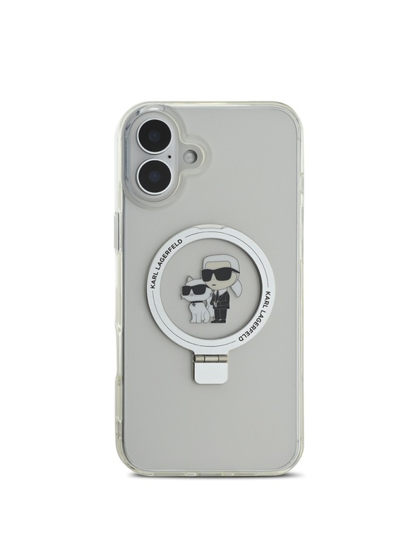 Karl Lagerfeld Karl Lagerfeld Поставка с пръстен Karl and Choupette MagSafe Заден Калъф за iPhone 16 Plus Бял