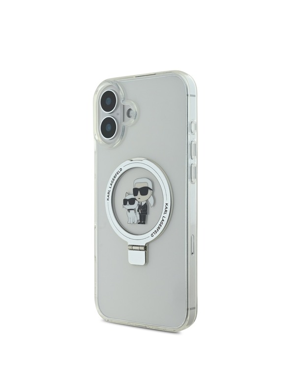 Karl Lagerfeld Karl Lagerfeld Поставка с пръстен Karl and Choupette MagSafe Заден Калъф за iPhone 16 Plus Бял