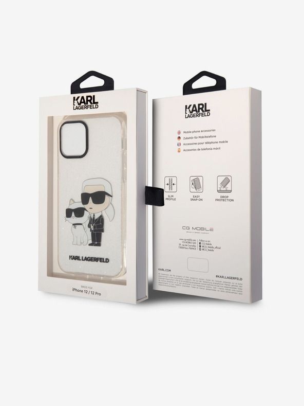 Karl Lagerfeld Karl Lagerfeld IML Блестящ Karl and Choupette NFT Заден Калъф за iPhone 12/12 Pro Прозрачен