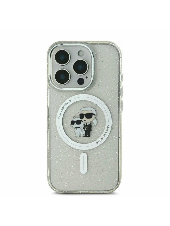 Karl Lagerfeld Karl Lagerfeld IML Блестящ Karl and Choupette MagSafe Заден Калъф за iPhone 16 Pro Max Прозрачен