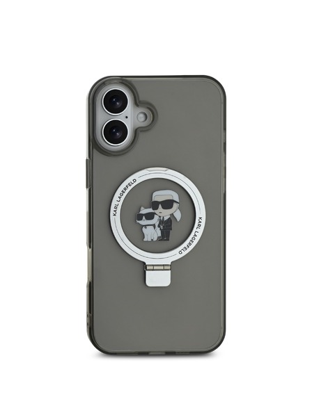 Karl Lagerfeld Karl Lagerfeld Поставка за пръстен Karl and Choupette MagSafe Заден Калъф за iPhone 16 Черен