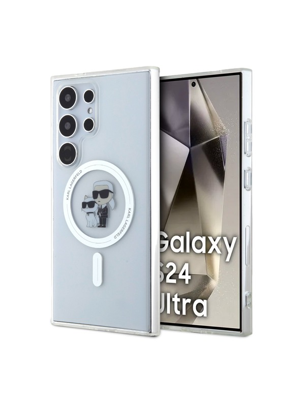 Karl Lagerfeld Karl Lagerfeld IML Блестящ Karl and Choupette MagSafe Заден Калъф за Samsung Galaxy S24 Ultra Прозрачен