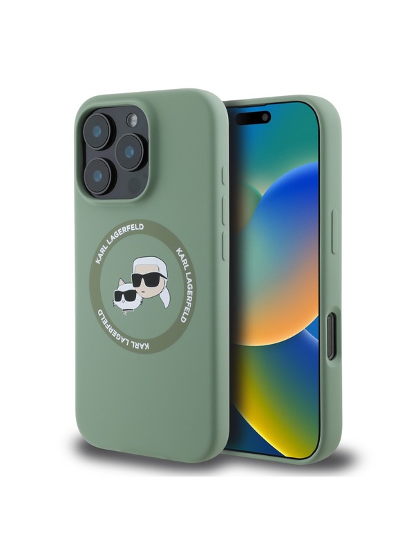 Karl Lagerfeld Karl Lagerfeld Течен Силиконов K&CH Heads MagSafe Заден Калъф за iPhone 16 Pro Каки