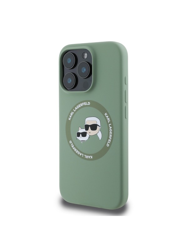 Karl Lagerfeld Karl Lagerfeld Течен Силиконов K&CH Heads MagSafe Заден Калъф за iPhone 16 Pro Каки