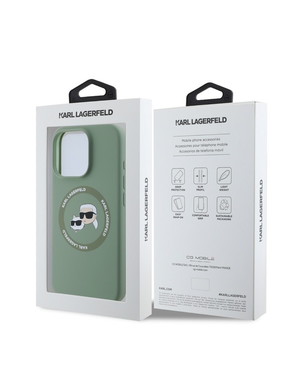 Karl Lagerfeld Karl Lagerfeld Течен Силиконов K&CH Heads MagSafe Заден Калъф за iPhone 16 Pro Каки