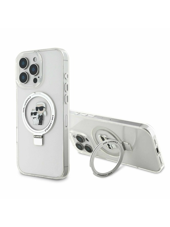Karl Lagerfeld Karl Lagerfeld Поставка за пръстен Karl and Choupette MagSafe Заден Калъф за iPhone 16 Pro Бял