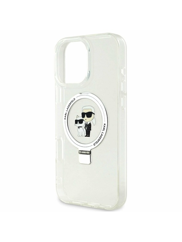 Karl Lagerfeld Karl Lagerfeld Поставка за пръстен Karl and Choupette MagSafe Заден Калъф за iPhone 16 Pro Бял