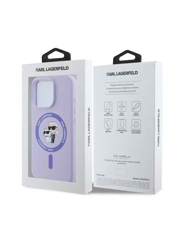 Karl Lagerfeld Karl Lagerfeld Течен Силиконов Karl and Choupette MagSafe Заден Калъф за iPhone 16 Pro Лилав