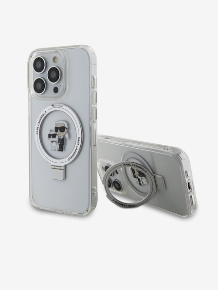 Karl Lagerfeld Поставка за пръстен Karl and Choupette MagSafe Заден Калъф за iPhone 15 Pro Max Бял Karl Lagerfeld