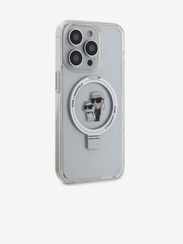 Karl Lagerfeld Поставка за пръстен Karl and Choupette MagSafe Заден Калъф за iPhone 15 Pro Max Бял Karl Lagerfeld