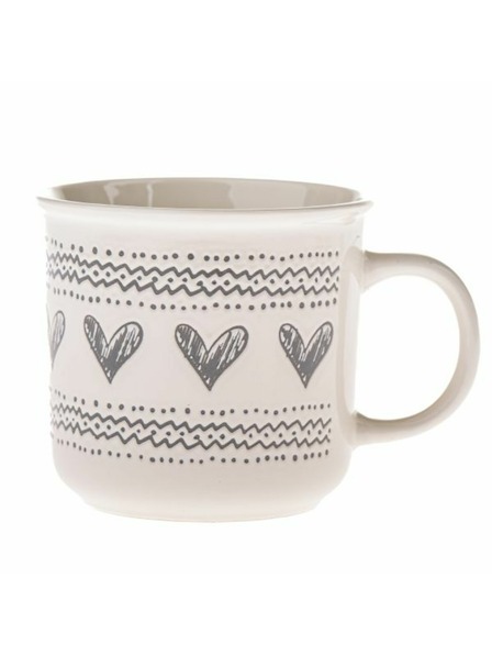 Casa de Engel Керамична чаша със сърца, бяла и сива, 450мл, 6/36